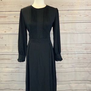 Women’s Elegant Long Sleeved Pleated Dress, Black